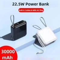 ราคา 30000mAh Power Bank สายเคเบิลในตัวพร้อมปลั๊ก AC Wall Charger ภายนอกแบตเตอรี่ 22.5W Fast Charging Powerbank สําหรับ IPhone Xiaomi (46912828003)