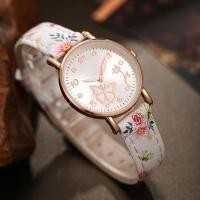 ราคา นาฬิกาข้อมือหน้าปัดผีเสื้อไล่โทนสีของผู้หญิงลายดอกไม้สายหนังตัวเรือนโรสโกลด์การเคลื่อนไหวควอทซ์ (46212992667)