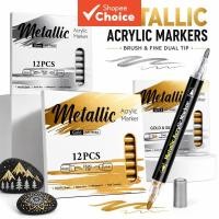 ราคา ปากกามาร์กเกอร์สีอะคริลิค 12 ชิ้นเมทัลลิคแปรงคู่ปลายละเอียดทองเงินอุปกรณ์ศิลปะกันน้ํา (52363051147)