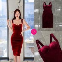 ราคา ถูกที่สุด เดรสกำมะหยี่เข้ารูป สายเดี่ยวเส้นใหญ่ อกทรงบราเน้นเนินอก ทรงสวย (23788003667)
