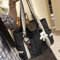 ราคา Cute Lace Large Capacity Tote Bag Multi Pocket Handbag Fashion Round Dot Underarm Bag Korean Vintage Canvas Shoulder Bag (47310382389)