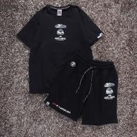 ราคา AAPE เอ็ป ชุดเสื้อยืดพิมพ์แขนสั้นรอบคอใหม่พรางผู้ชายและผู้หญิงกางเกงขาสั้นกางเกงหลวมสีดําเข้าถึงเสื้อ เอป (47214989650)
