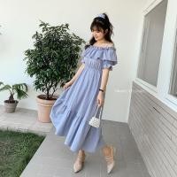 ราคา PMSWEET PLUSSIZE : PMP0171 : พร้อมส่ง เสื้อผ้าไซส์ใหญ่ คนอ้วน สาวอวบ ชุดเดรสยาว ชุดเดรสเปิดไหล่ ชุดเดรสสีฟ้า เอวยางยืด (11314676238)