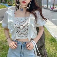 ราคา (มี2สี) Crochet top เสื้อถักโครเชต์ แขนตุ๊กตาระบาย (6437295234)