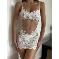 ราคา M Sexy Sheer Mesh Lace Strap Flower Embroidery Dress For Women Summer New Style Women's Dress Transparent Solid Color E (51309301941)