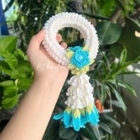 ราคา พร้อมส่งพวงมาลัยโครเชต์,พวงมาลัยไหมพรม,พวงมาลัยสีฟ้า (47911149358)