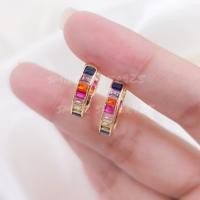 ราคา ต่างหูเงินแท้92.5%ชุบทอง18k ลายแถวทรงห่วงฝังพลอย CZ Multi color ขนาด18X3.7mm. (40860218931)