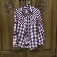 ราคา MERAH KEMEJA เสื้อเชิ้ตลายตารางหมากรุกสีแดงขาว (3787258361)
