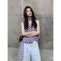 ราคา ยอดนิยมสีม่วง Polka Dot ชีฟอง Camisole Slimmer ดู All-Match ฤดูร้อนสไตล์ใหม่เกาหลีที่ไม่ซ้ํากัน Super สวย Polka Dot Camisole (50112325560)