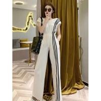 ราคา จั้มสูทขายาว ผ้ายืด แต่งแถบ 3เส้น เอวรูดติดอะไหล่มีกระเป๋าล้วงข้าง (2374386595)