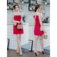 ราคา เดรสสั้นผ้ากำมะหยี่เกาหลี งานป้าย แขนซีทรู สวยใสสไตล์เกาหลีจ้า (2722036815)