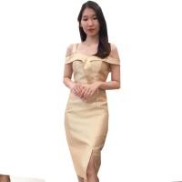 ราคา ชุดออกงานราตรีสั้นสีทอง / ชุดไปงานแต่งงานสีทอง เปิดไหล่ สายเดี่ยว กระโปรงสั้นทรงเข้ารูป (5811150945)