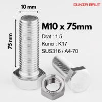 ราคา กลอนหกเหลี่ยมสแตนเลส SS316 M10X75 - กลอนหกเหลี่ยม 10X75 / M10 X 75 / 10 X 75 SUS316 / A4-70 ด้ายเต็ม (48914953866)