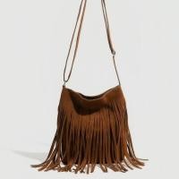 ราคา Suede Fringed กระเป๋าอานหญิง Retro Hot Girl One Shoulder Crossbody Commuter Style (48514065414)