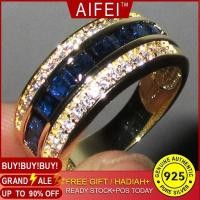 ราคา แหวนเพชรสี่เหลี่ยมไพลินเพชรเพชรเต็ม 18K Gold Rhinestone แหวนสุภาพสตรีชาย-NJ (20924026670)