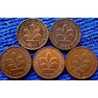 ราคา เหรียญ​เยอรมัน​ Germany, 1​Pfennig, เรียง​ปี​ 1976 -​ 1980,รวม 5 เหรียญ​ 20 บาท, #​657L, ใช้แล้ว (17272933031)