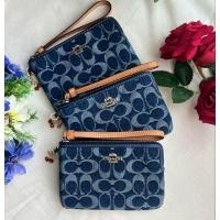 ราคา คล้องมือ 1 ซิป S Corner Zip Wristlet in Denim with Cherry Charm CZ452 (29876254192)