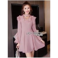 ราคา ฟรี EMS ชุดเดรสสั้น งานป้าย Lady Ribbon Thailand เสื้อผ้าแฟชั่นผู้หญิง Dress Size S/M สีชมพู พร้อมส่งสวยเหมือนแบบ (1115466728)