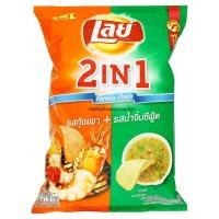 ราคา สินค้าขายดี!! เลย์ 2อิน1 แฟมิลี่ แพ็ค มันฝรั่งแท้ทอดกรอบแผ่นหยัก รสกุ้งเผาและรสน้ำจิ้มซีฟู้ด 158กรัม Lay's 2in1 Family (10416487581)