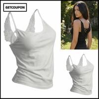 ราคา GETCOUPON Gothic Tank Top, Lace up Back Cropped ความยาว Angel Wings Cami, แฟชั่น Forward Wing รายละเอียด SLIM FIT Spaghetti Strap Slim Fit Camisole Alt Streetwear (57713837652)