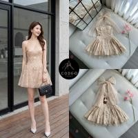 ราคา CODED มินิเดรสผ้ามุ้งตาข่ายปักเลื่อม สีทอง ดีเทลแต่งสายผูกคอด้วยผ้าตาข่าย (56463684013)