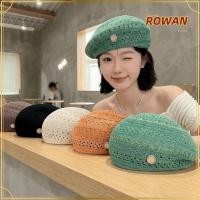 ราคา ROWANTH สานจิตรกรหมวก,บางสไตล์ญี่ปุ่น Hollowed Out Beret หมวก,แฟชั่นสีสดโครเชต์ถัก Vintage Elegant Beach หมวกผู้หญิงหญิง (45564800588)
