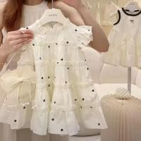 ราคา B221 พร้อมส่งจากไทย เสื้อแฟชั่นเด็กหญิงน่ารักๆ ชุดออกงานเด็กสีขาวลายจุด ชุดเดรสสีขาวผู้หญิง กระโปรงเด็กสีเรียบๆ (43457009330)