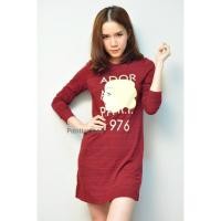 ราคา 122-005 Forever21 เดรสแขนยาว ลายหน้าผู้หญิง สีแดง (5158156962)