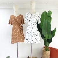 ราคา ส่งต่อ เดรส ลายจุด สีน้ำตาลอมส้มจุดขาว Hofstore (4158701735)