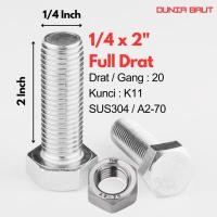 ราคา กลอนหกเหลี่ยมสแตนเลส 1/4 X 2 - กลอนหกเหลี่ยม 1/4X2 SS304 / SUS304 / A2-70 เกลียวเต็ม (42733037973)