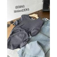 ราคา นอร์ดิกนิช!590+! สไตล์มินิมอล Temperament Simple All-Match Wool Blend Round Neck Short-Sleeved Knit Top Women (49713137890)