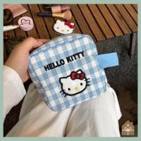 ราคา Hello Kitty Sanrio Official Plaid Fabric Square Pouch Aesthetic Cosmetic Mini Storage Bag สีฟ้า (57712201001)