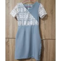 ราคา เดรสสั้นสีฟ้าอมเทา แต่งลูกไม้ (มือสองสภาพดี) (3411644539)