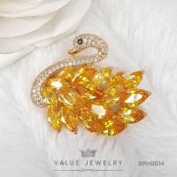 ราคา เข็มกลัด ฝังคริสตัลแท้ ลายหงส์ สีทอง คริสตัลส้ม ขนาดใหญ่ เครื่องประดับ BRH0034 ValueJewelry (29641772497)