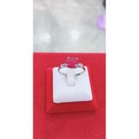 ราคา แหวนเงินแท้พลอยกลมสีแดงทับทิมเงินแท้ 92.5% ชุบทองคำขาว (23343873539)