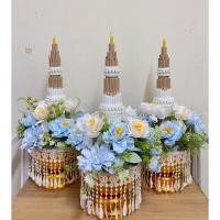 ราคา [ชุด3ชิ้น] พานต้นเทียน ต้นเทียนอุปัชฌาย์ สูง25นิ้ว ต้นเทียนบวช ถวายพระอุปัชฌาย์​ พานไหว้ครู พานดอกไม้ พานธูปเทียน (53606940766)
