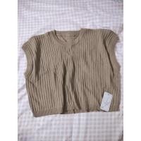 ราคา มือ1 มีป้ายเสื้อครอปสีน้ำตาล ไหมพรมผ้าร่อง แขนกุด (12946349353)