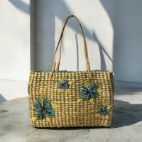 ราคา กระเป๋าสานงานญี่ปุ่นมือสอง handmade แต่งด้วยสายหนังแท้ (42250472367)