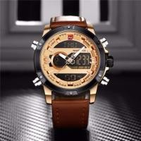 ราคา naviforce watch แท้ นาฬิกาข้อมือผู้ชาย NF9097 สองระบบ สายหนังสีน้ำตาล หน้าปัดโรสโกล (293599758)