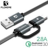 ราคา Floveme 2 in 1 Micro USB + USB Type C สายชาร์จ QC3.0 2.8A 80cm - P9 - สีเทา (26165155909)