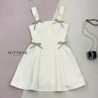 ราคา เดรสสีขาวครีมมีฟองน้ำ Nittaya ป้ายห้อย แต่งโบว์เพชรใส่ออกงานได้ (43450349730)