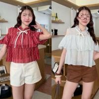 ราคา YK เสื้อเว้าไหล่ทรงแขนบอลลูน ดีเทลระบายอกมีโบว์ผูกน่ารักๆ (28889490196)