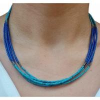 ราคา สร้อยคอ หินฮาวไลท์ สีน้ำเงินและสีฟ้าเข้ม ขนาด 18.25 นิ้ว Blue Howlite Heishi Multi 4 Strands Beads Necklace Handmade (54306726750)