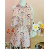 ราคา เซตเสื้อแขนกุดชายระบายกับกางเกงขาสั้นลายดอกชมพู ใส่ไปเที่ยวไปคาเฟ่น่ารัก ป้าย ZAZA ✴️แถมที่คาดผม✴️ (29609115541)