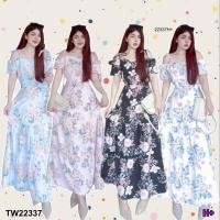 ราคา CS22337 เดรสสายเดี่ยว เปิดไหล่ แต่งระบายชั้นๆ ลายดอกไม้ (26876023355)
