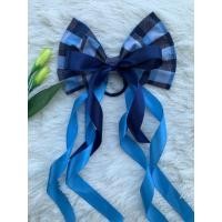 ราคา ยางรัดผมโบว์ผ้าขาวม้า ริบบิ้นยาว/สีน้ำเงิน สุภาพ (50707834798)