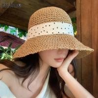 ราคา หมวกฟาง ZICHUE, หมวกผ้าทอกันแดดลายจุด, หมวกกันแดดปีกกว้างหรูหราแฟชั่นฤดูร้อน (55415100572)