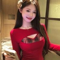 ราคา American Style Sexy Cutout Two-Piece Bottoming Shirts Women's Autumn High-Grade Red Short Inner Wear Long Sleeve T Shirt Top (27120703471)