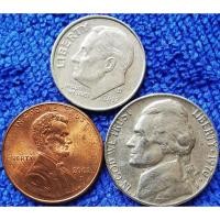 ราคา เหรียญ​หมุนเวียน​ สหรัฐอเมริกา​ USA, ชุด​ 1​ Cent,1​ Dime, 5​ Cent, ใช้แล้ว, #​026T (26269903601)