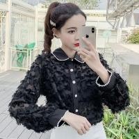 ราคา เสื้อชีฟอง แต่งขน ปกแต่งมุก แขนเสื้อแต่งมุก (2005727855)